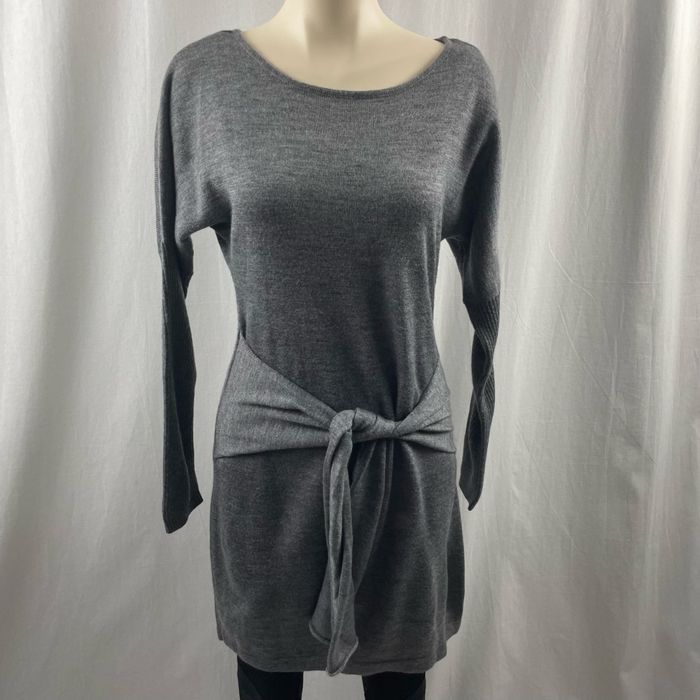 Renee C. Grey Wool Blend Sweater Dress with Attached Sash Belt M